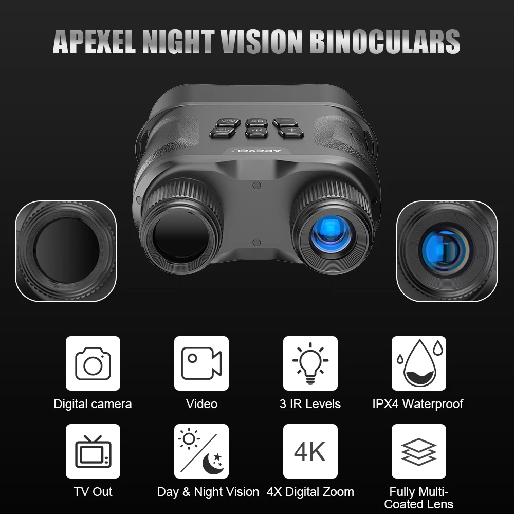 

APEXEL Night Vision Binoculars Digital IR Telescope Zoom Optics HD Infrared Day And Night Vision For Hunting Video Recording