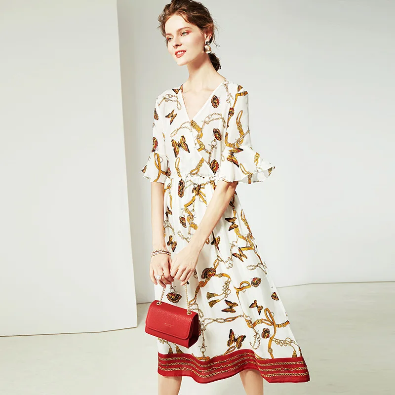 Golden Chain Bloemen Zijden Jurken Vrouwen 2020 Zomer Merk Lange Casual Sexy Kantoor Werk Strand Boho Jurk Plus Size Slanke dropship Golden Chain Bloemen Zijden Jurken Vrouwen 2020 Zomer Merk Lange Casual Sexy Kantoor Werk Strand Boho Jurk Plus Size Slanke dropship