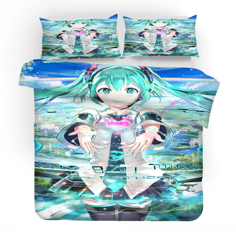Hatsune Miku 3D печатных мультфильм аниме красота постельное белье Комплект для девочек и мальчиков пододеяльник набор США/ЕС/AU постельное бельё