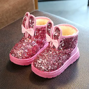 

Girls Warm Winter Snow Boots Flat Round Toe Baby Kids Shoes Pink Black Soft Boots Size 24-35