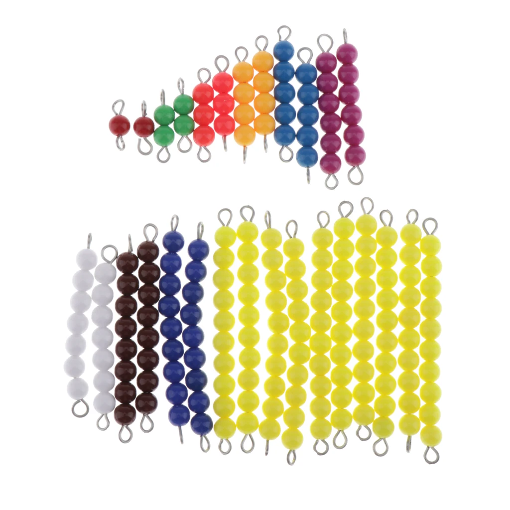 Montessori Math Materials - 2 Sets of Colored Bead Stairs 1-9 & 10pcs Yellow Beads Bar of 10 - Early Preschool Learning Toy