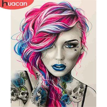 

HUACAN DIY Painting By Number Girl Kits Drawing On Canvas Pictures By Numbers Tattoos Kits Home Decoration