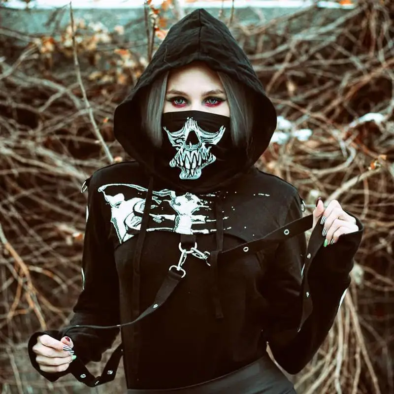 MISSKY/весенне-осенние женские толстовки черного цвета, модная одежда для Хэллоуина в уличном стиле с принтом черепа, женская одежда с капюшоном