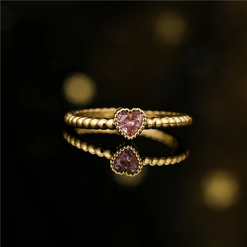 CZ Stone Tiny Heart Charm Ring Gold Color Copper Women Wedding Rings