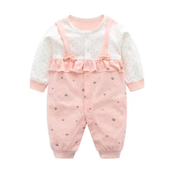 

2020 Rompers Baby Girl Clothes Spring Autumn Clothing Closed-file Cute Cotton False Two Out Climbing Clothes Rompers