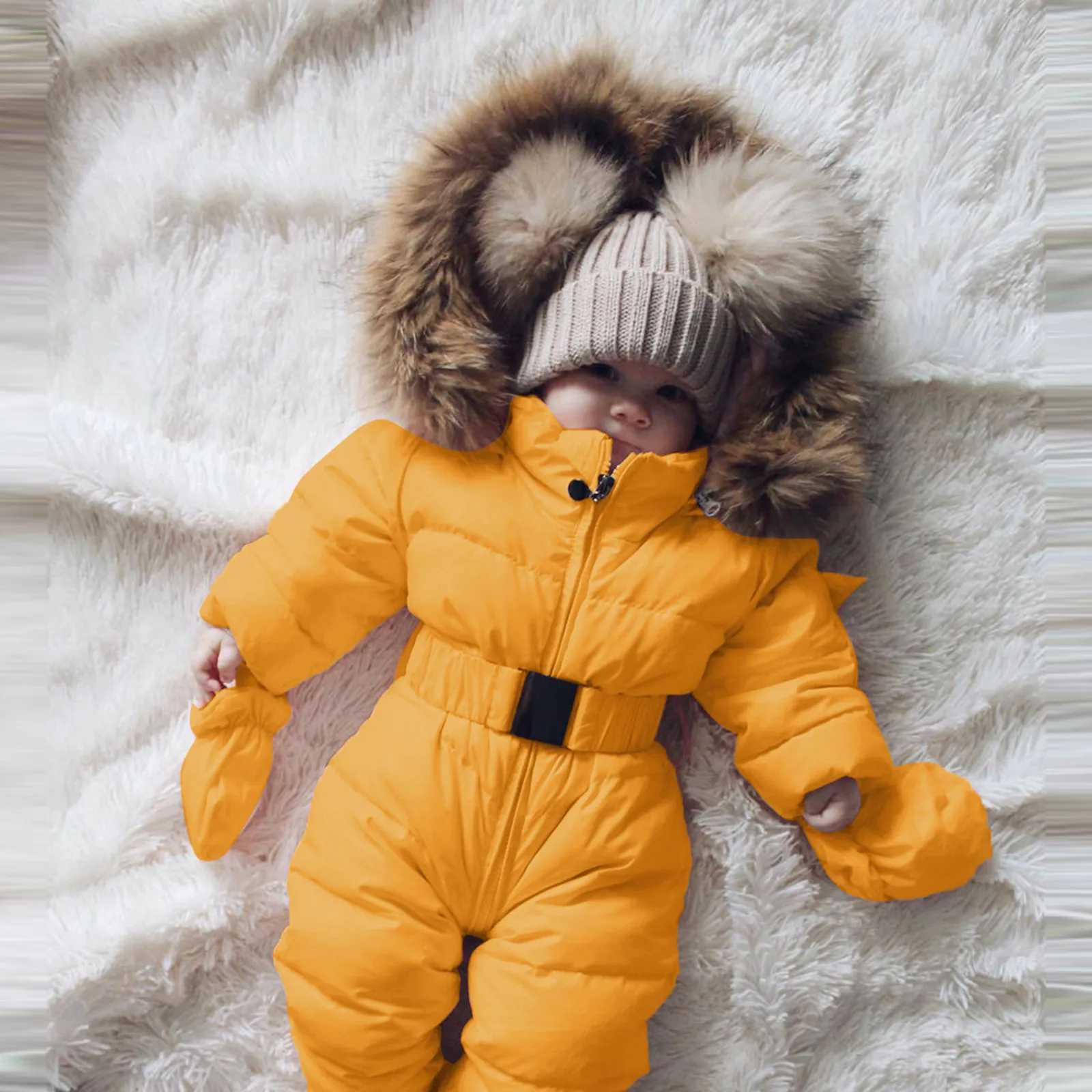 MNLYBABY Unisex Baby Hooded Puffer Jacket Jumpsuit Winter Warm Snowsuit Romper 