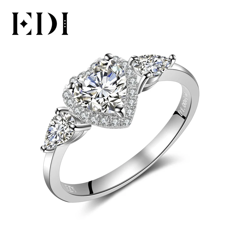 EDI Three Stone Heart Shape 6mm Moissanites Diamond 14k White Gold Engagement Ring For Women Wedding Bands Fine Jewelry | Украшения и