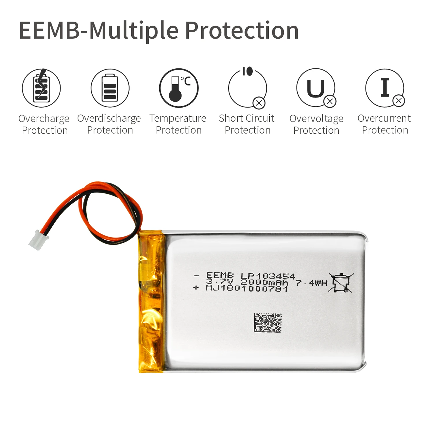 Célula de Bateria Baterias de Polímero de Lítio Recarregável para Câmera Eemb Lipolymer Lipo Dvr Mp5 Navegador Gps 103454 3.7v 2000mah - Image 4