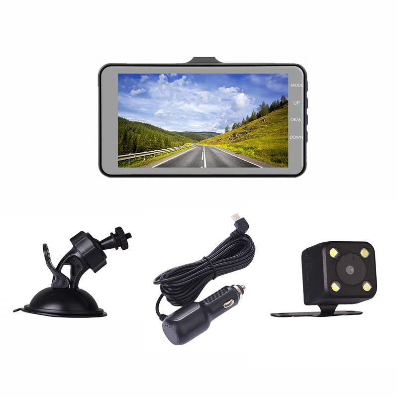 QPLOVE 4 ''сенсорный экран скрытый Автомобильный видеорегистратор HD1080P Dashcam 720P камера заднего вида с g-сенсором монитор движения функция записи на велосипеде
