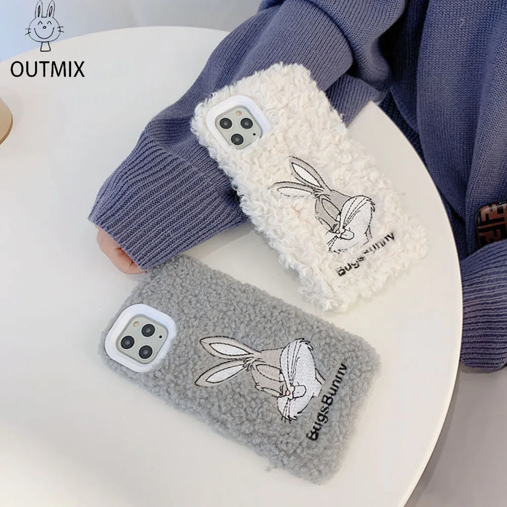 

Mi Bunny Case for iphone 11 Pro Max Funny Bugs Bunny cartoon shell Apple XR X XS Max 6 7 8 Plus Soft Plush Back Cover