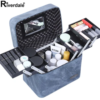

PU Leather Cosmetic Bag For Make Up Large Capacity Professional Makeup Case Organizer Fashion Travel Women Storage Box Suitcase