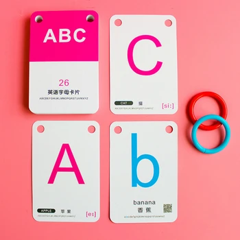 

26 Letters Learning English Flash Cards Educational Toys For Children Capital&Lowercase Letters Cards Kids Games With Rings