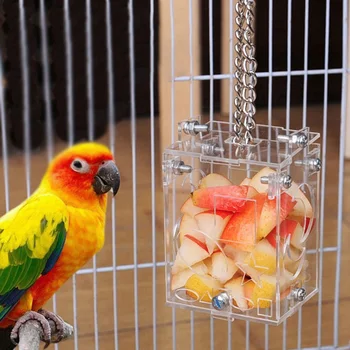 

Bird Parrot Feeder Acrylic Haing Food Container Parrot Pigeon Bird Puzzle Toy Feeding Box Pet Bird Cage Accessories
