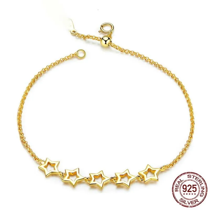 Цепь со звездами, браслет для женщин, золотой цвет, настоящая 925 пробы, серебро, модные ювелирные изделия, Anit-allorgy, подарки для девушек SCB162