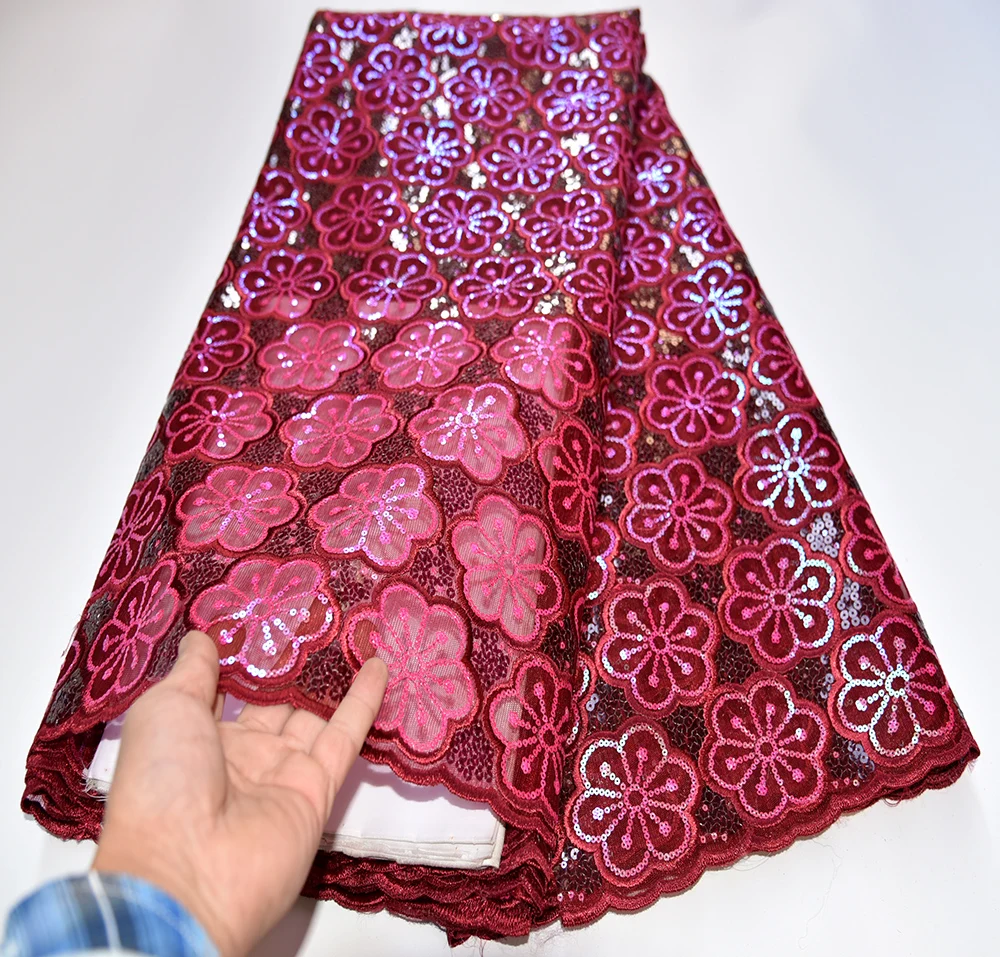 

African Sequins Lace Fabric 2020 High Quality Lace French Tulle Lace Nigerian Sequins Lace Fabrics For Wedding Dress