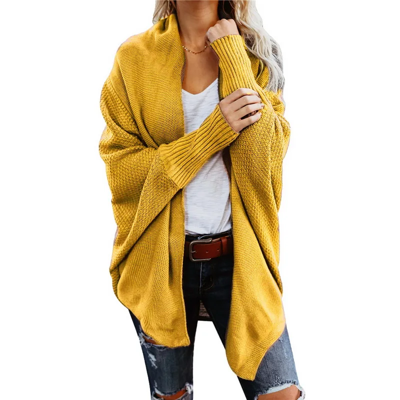 Сезон осень-зима; вязаный кардиган на плоской подошве; пальто для женщин; модный свитер с длинными рукавами «летучая мышь»; красивый женский кардиган - Цвет: A yellow