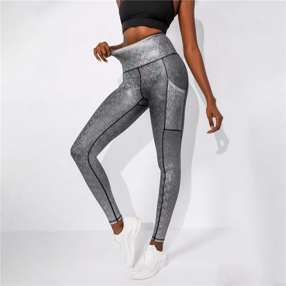 Metalic Silver Print Sport Legging Female Hight Rise Push Up Squat Proof  Jogging Yoga Tights Iridescent Women Activewears - AliExpress