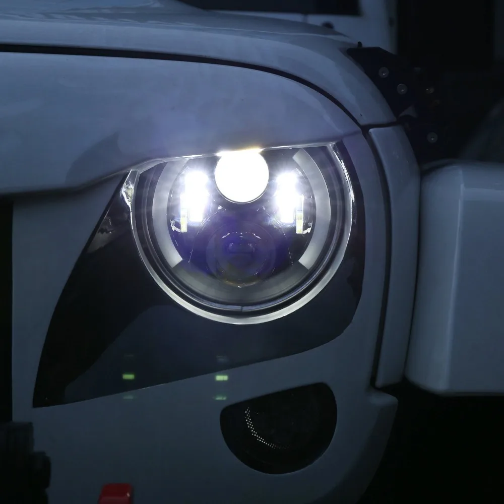 Круглсветодиодный светодиодные фары для Jeep Wrangler 7 дюймов кольцо с белым ореолом JK