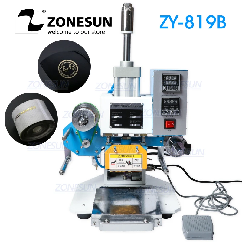 ZONESUN ZS-819B 80*90mm Pneumatic Heat Press For Leather Paper Customized Wedding Invitation Logo Hot Foil Stamping Machine |