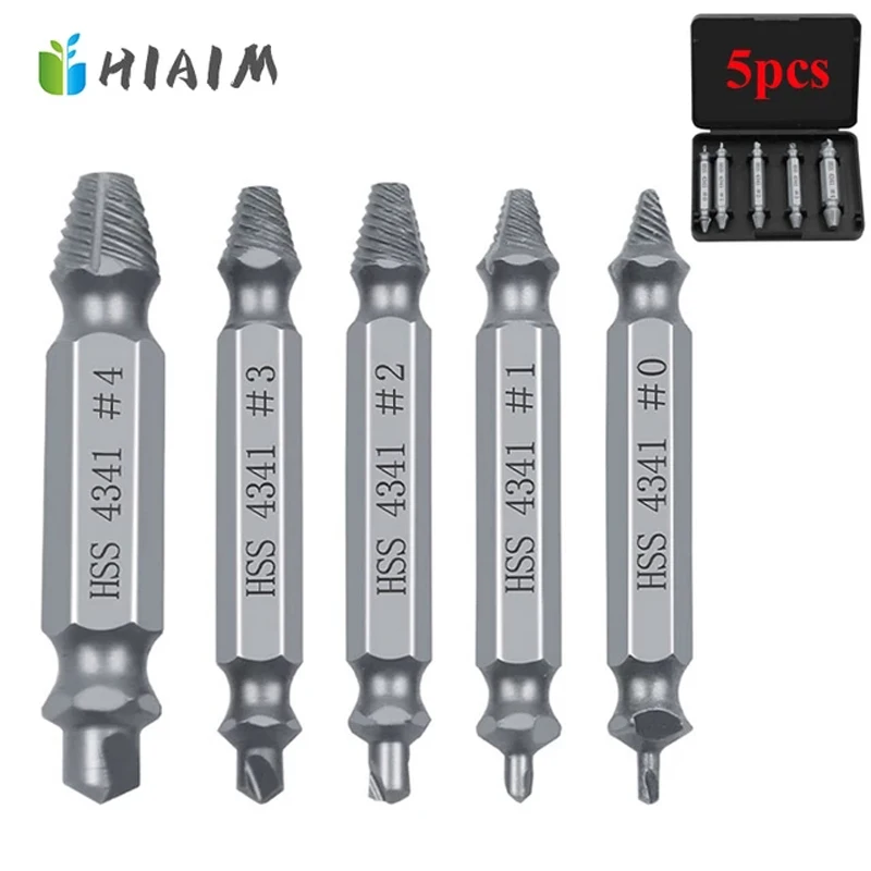 

HIAIM 5pcs Damaged Screw Extractor Drill Bit Extractor Drill Set Broken Speed Out Bolt Extractor Bolt Stud Remover Tool Set AA