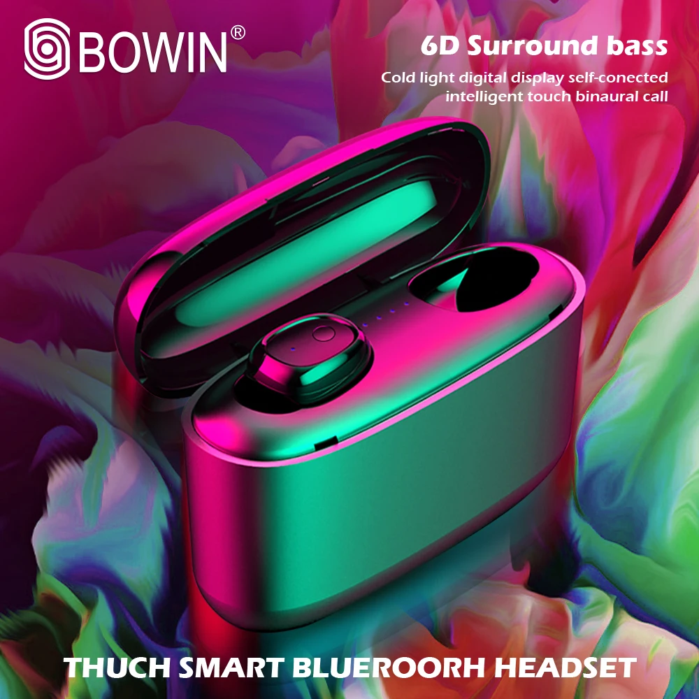 BOWIN NEW Mini 5 0 G5S TWS Noise Cancelling Sports HiFi Wireless Bluetooth Earphones Stereo 3500mAh 6D Earbuds