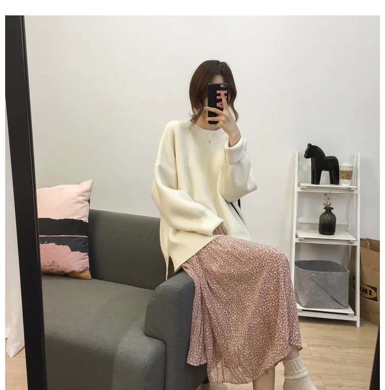 Loose-Fit Stand Collar Floral-Print Chiffon Long-sleeved Dress Autumn And Winter Women's Large Size Slimming Medium-length A- li