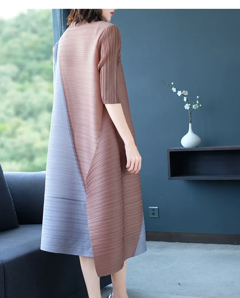 MIYAKE Плиссированное Платье женское осеннее Новое свободное плиссированное платье большого размера Плиссированное асимметричное длинное платье