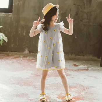 

New Summer Cute Mesh Dress for Teenage Girls Kids Girl Embroidered Western Style Fairy Children Clothing Princess Party Dress