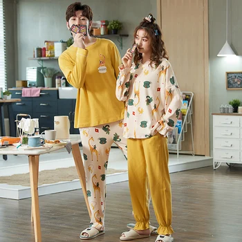 

M-XXXL Autumn Home Wear Couple Pajamas Casual Loose Men's Home Wear Cute Ladies 160KG-200KG Pajamas 2 Piece Set E40