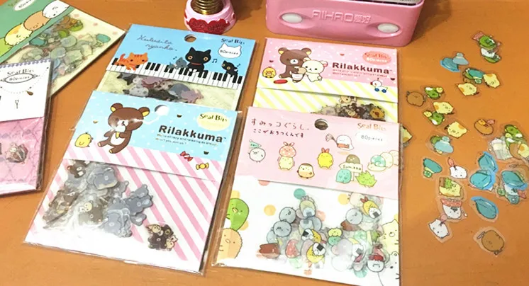 Cartoon Animal Sticker Package Cat Bear Diary Adhesive Paper Hand Account Decorative Stickers 80 Pcs