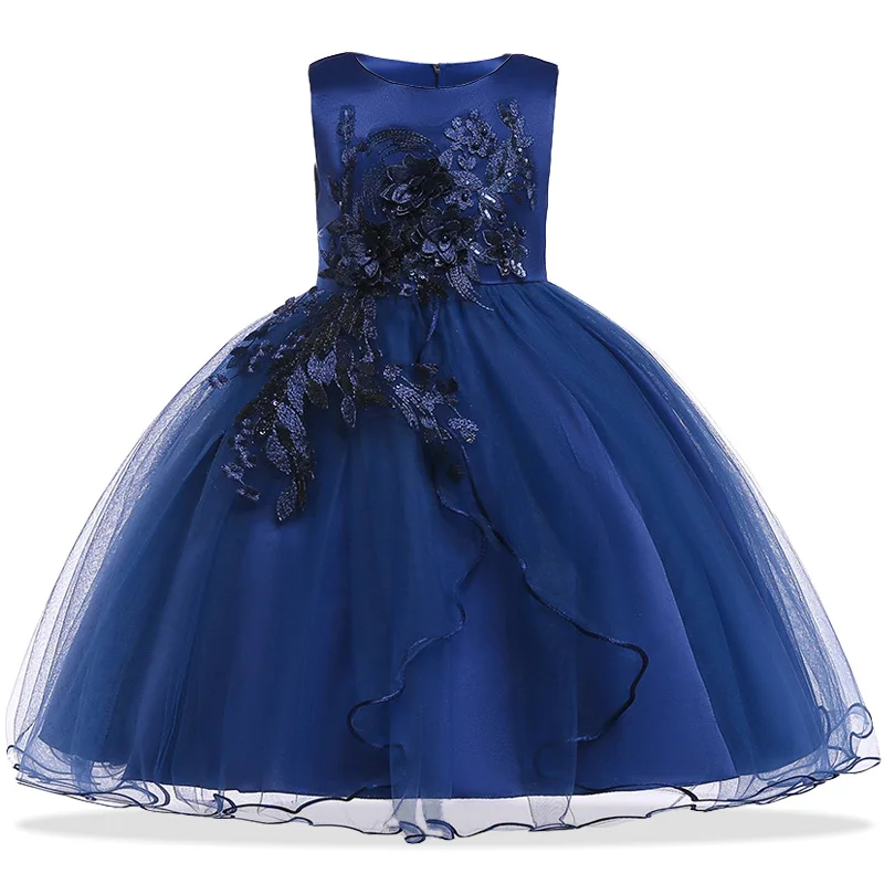 Navy blue Элегантное платье принцессы для маленьких девочек, детские Свадебные платья для девочек, праздничное платье, одежда для детей 3, 4, 5, 6, 7, 8, 9, 10, 12 лет - Цвет: Navy blue