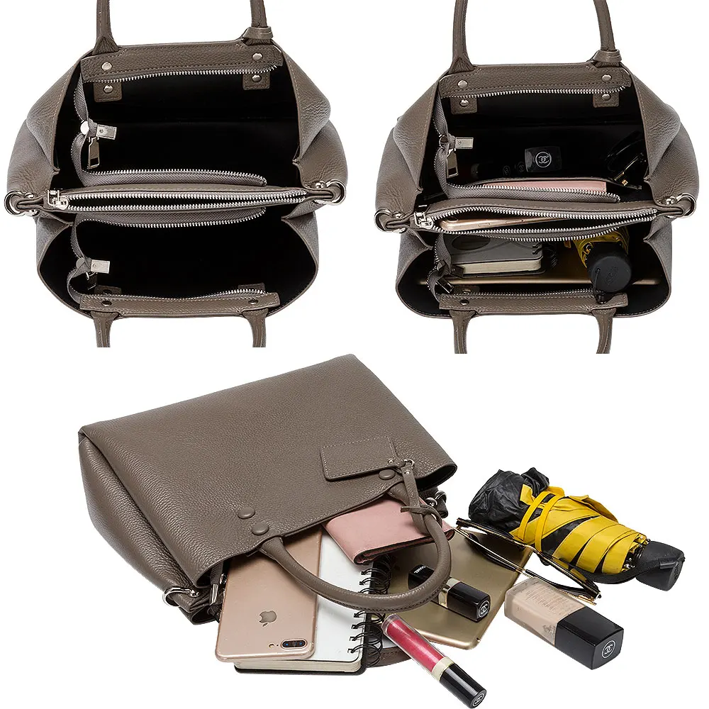  Zency Women Casual Tote Handbag 100% Genuine Leather Fashion Grey Lady Shoulder Crossbody Bag High 