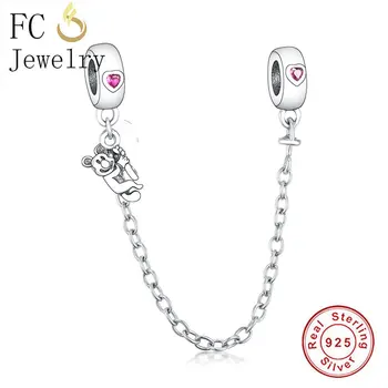 

FC Jewelry Fit Original Brand Charm Bracelet 925 Sterling Silver Mickey Climb In Safety Chain & Clip Lock Berloque DIY 2020