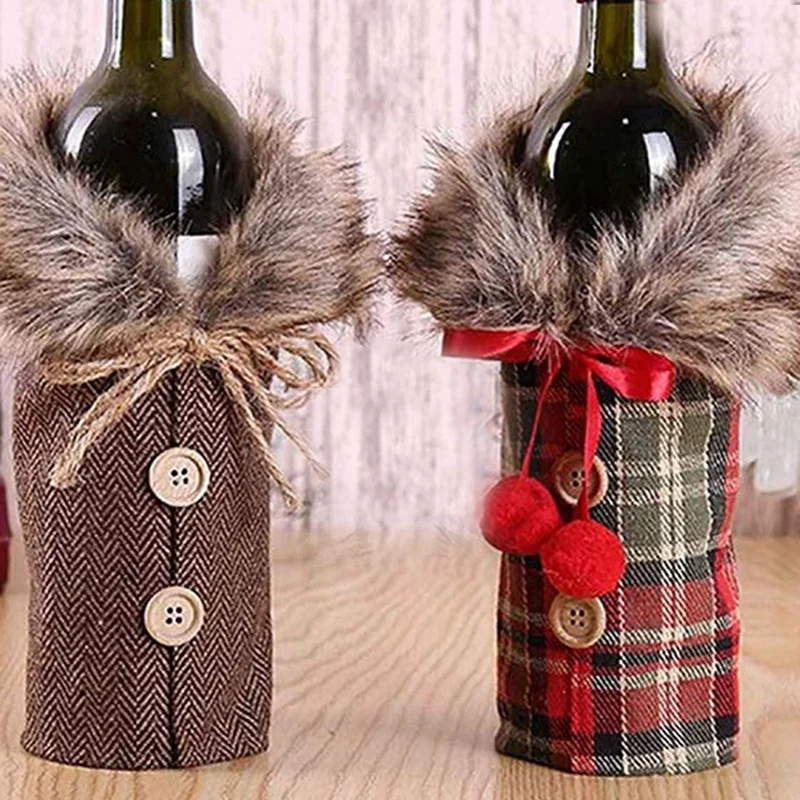 2 шт. Рождественский свитер крышка бутылки вина, воротник и кнопка пальто дизайн вина свитер на бутылку бутылки вина платье наборы Рождество P