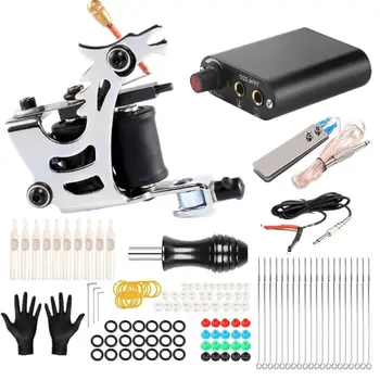 

EU/UK/US Coil Tattoo Machine Kits with Power Supply Foot Pedal Needles Grips Tips Accessories Set for Shading Lining Starter Beg