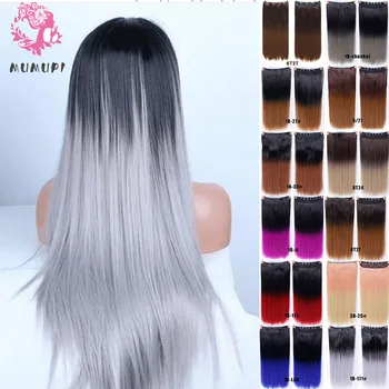 MUMUPI Women Clip In Hair Extension Ombre 24 Inches 3/4 Full Head Synthetic Hair Natural Straight Hairpiece Hair Pieces Headwear 1