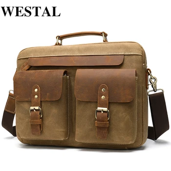 

WESTAL Men Briefcases Men's Bag Genuine Leather Business Office Bags for Men Laptop Bag Leather Briefcases Male Lawyer Bags