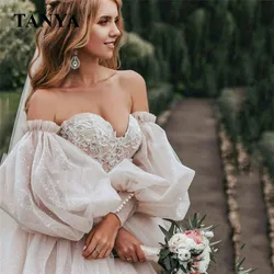 Detachable Long Puffy Sleeves For Wedding Pleated Pearls Tulle Sleeve Elegant Bridal Accessories Full Fingerless Gloves SWD071