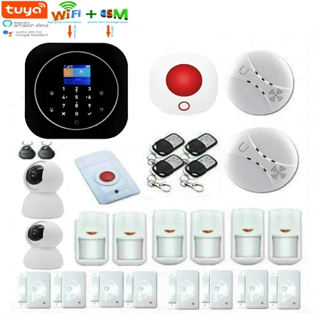 

Yobang Security LCD Touch Keyboard Tuya Wifi GSM Alarm System Tuya APP Remote Control RFID Card With IP Camera Smoke Detector