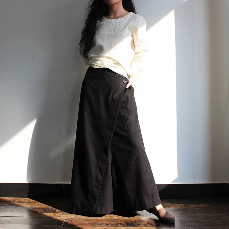 Original design Wide leg Linen harem pants Irregular Asymmetric Loose Trousers elastic waist Vintage Female pants DC477