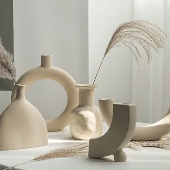 Florero de cerámica para decoración de hogar, jarrón de cerámica para decoración de escritorio, creativo, nórdico, accesorios de mesa bohemios, DF50HP