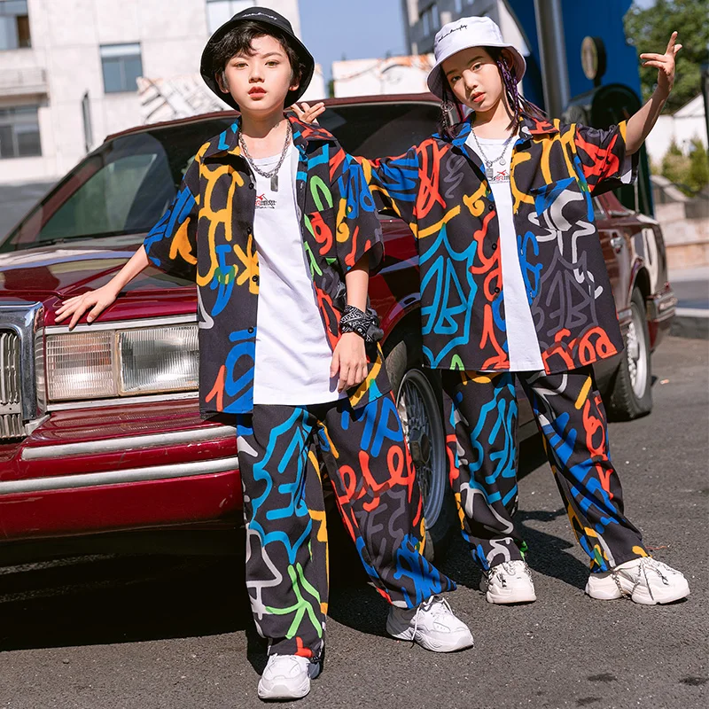 Boys Hip-Hop Clothing Summer Children'S Loose Short Sleeved Streetwear Girls Jazz Dance Costumes Performance Stage Wear DQS7436