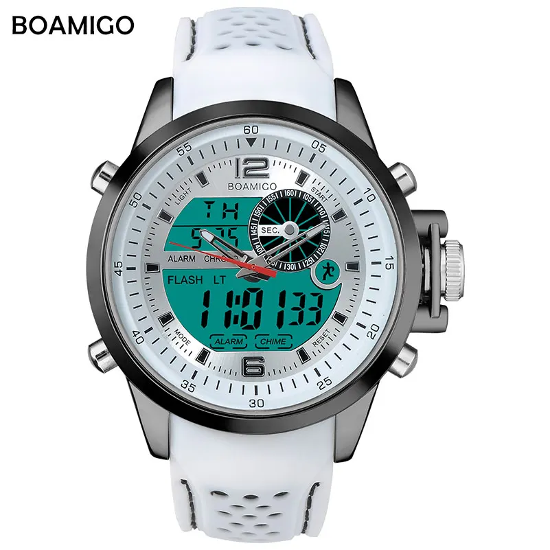 Waterproof Watch Rubber-Strap Quartz Military BOAMIGO White Analog Top-Brand Luminous