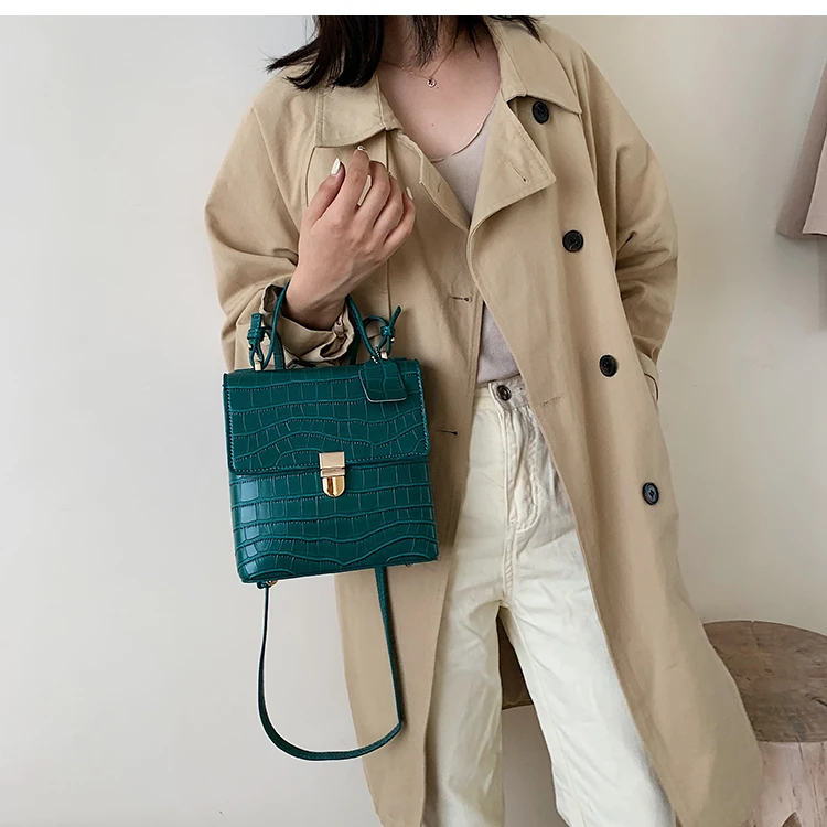 Vintage Fashion Stone pattern Tote bag New High Quality PU Leather Women's Designer Handbag Lock Shoulder Messenger Bag
