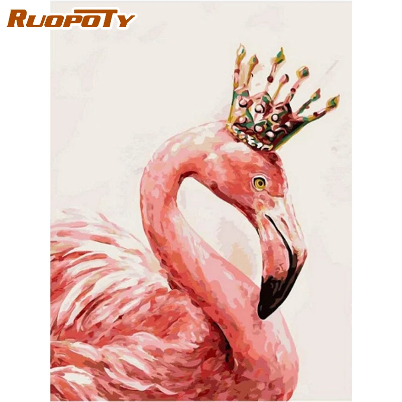RUOPOTY Frame Picture Diy Painting By Number Flamingo Animal Coloring Numbers Acrylic Canvas Handpainted Drawing Art | Дом и сад