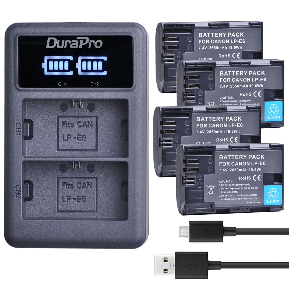 Аккумуляторная батарея для Canon EOS 5DS R 5D Mark II 3 III 6D 7D 60D 60Da 70D 4X LP-E6 LPE6 LP E6 LP-E6N + LED USB