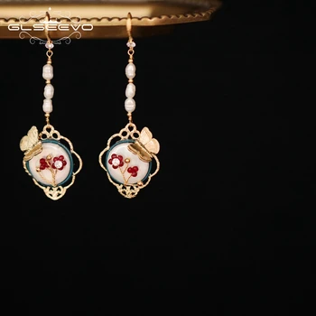 

GLSEEVO Natural Fresh Water Pearl Dangle Earrings For Women Baroque Pearl Butterfly Drop Earrings Handmade Fine Jewelry GE0874