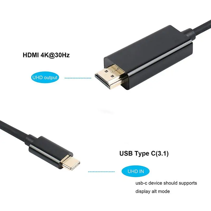 Кабель usb type C (Thunderbolt 3) на HDMI 4K UHD 1,8 M, адаптер USB 3,1 (USB-C) на HDMI штекер на мужской золотой шнур с покрытием