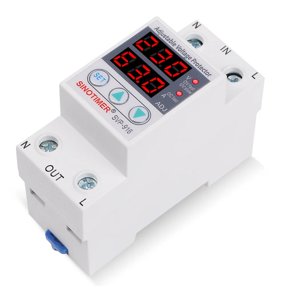 220V or 110V 63A Self-Recovery Over and Under Voltage Protector Relay with Double LED Voltage Current Monitor Voltmeter Din Rail