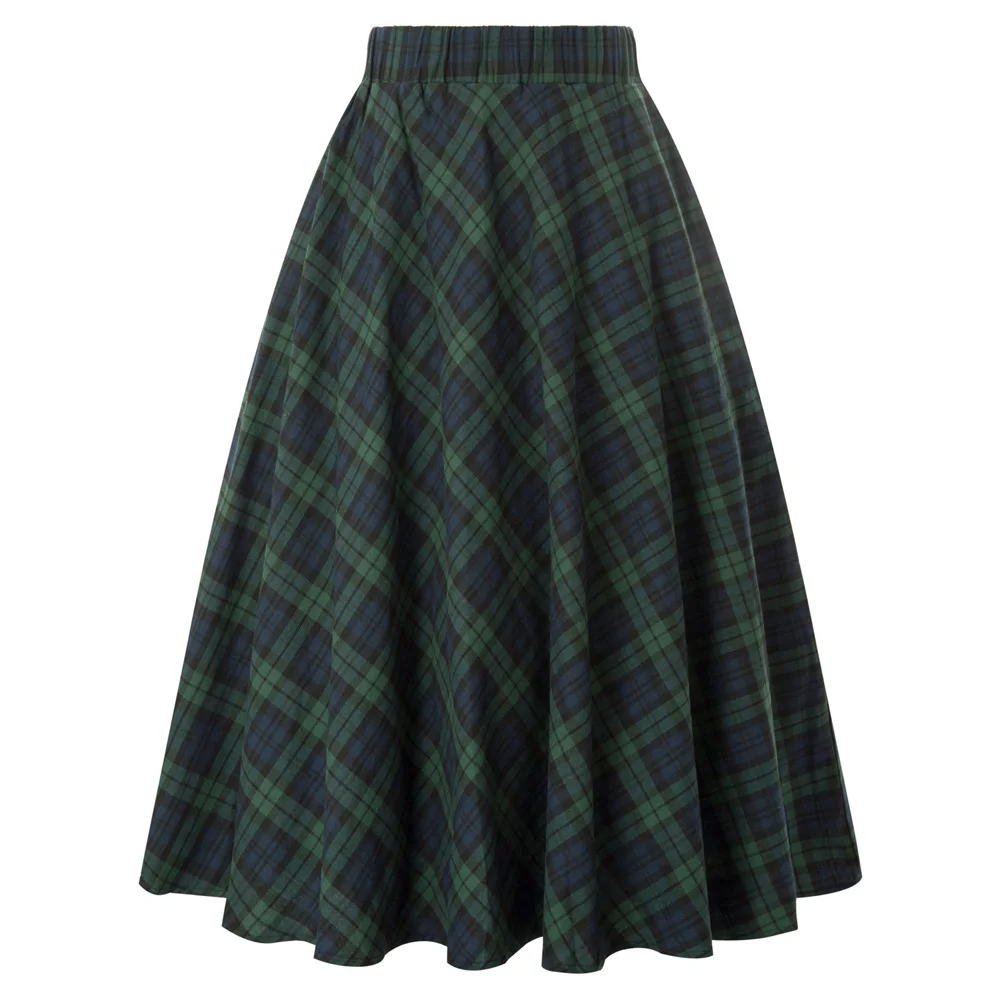 KK Женская хлопковая винтажная модная клетчатая хлопковая юбка трапециевидной формы с узором в клетку, большие размеры, клетчатая Женская юбка с высокой талией, jupe femme